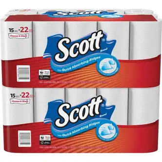 Scott Choose-A-Sheet Paper Towels - Mega Rolls - 1 Ply - 102 Sheets/Roll - White - 15 Rolls Per Pack - 2 / Carton