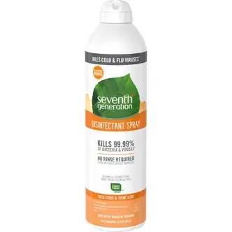 Seventh Generation Disinfectant Cleaner - For Day Care - 13.9 fl oz (0.4 quart) - Fresh Citrus & Thyme Scent - 8 / Carton - Non-flammable, Rinse-free, Antibacterial, Disinfectant - Clear