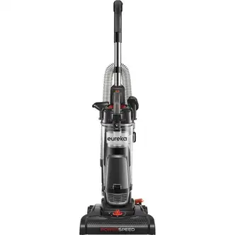Eureka PowerSpeed Upright Vacuum Cleaner - Bagless - Crevice Tool, Brush Tool, Upholstery Tool, Extension Hose - 12.60" Cleaning Width - Carpet, Hardwood - 25 ft Cable Length - 7 ft Hose Length - Foam - Black, Silver