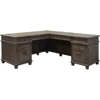 Martin Carson L Desk with Right Return, Pencil, Utility and File Drawers - Utility, Storage, File Drawer(s) - Finish: Weathered Dove