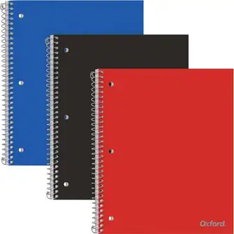 Oxford 1-Subject Poly Notebook - 1 Subject(s) - 100 Sheets - Spiral Bound - Wide Ruled - 3 Hole(s) - 0.30" x 8.5" x 10.5" - AssortedPoly Cover - Pocket Divider, Snag Resistant, Micro Perforated, Smooth, Durable Cover, Moisture Resistant, Dual-sided Pocket
