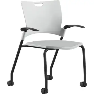 9 to 5 Seating Bella Fixed Arms Mobile Stack Chair - White Thermoplastic Seat - White Thermoplastic Back - Powder Coated, Black Frame - Four-legged Base - 1 Each
