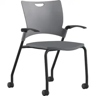 9 to 5 Seating Bella Fixed Arms Mobile Stack Chair - Dove Thermoplastic Seat - Dove Gray Thermoplastic Back - Powder Coated, Black Frame - Four-legged Base - 1 Each