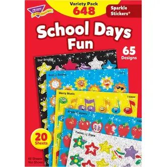 Trend Sparkle Stickers School Days Fun Stickers - Fun Theme/Subject - Apple Dazzlers, Twinkling Stars, Merry Music, Brilliant Birthday, Sunny Smile, Star Bright Shape - Acid-free, Non-toxic, Photo-safe - 8" Height x 4.13" Width x 6" Length - Multicolor - 