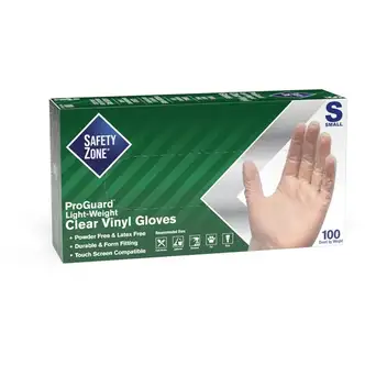 Safety Zone Powder Free Clear Vinyl Gloves - Small Size - Clear - Latex-free, DEHP-free, DINP-free, PFAS-free - For Food Preparation, Cleaning - 1000 / Carton - 9.25" Glove Length