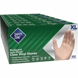 Safety Zone Powder Free Clear Vinyl Gloves - X-Large Size - Clear - Latex-free, DEHP-free, DINP-free, PFAS-free - For Food Preparation, Cleaning - 1000 / Carton - 9.25" Glove Length