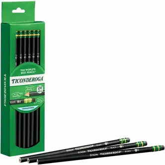 Ticonderoga No. 2 Pencils - #2 Lead - Black Lead - Black Wood Barrel - 24 / Box