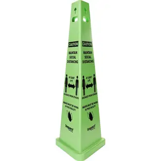 Impact TriVu Social Distancing 3 Sided Safety Cone - 1 Each - Caution Maintain Social Distancing Print/Message - 40" Height x 14.8" Depth - Cone Shape - Three-sided, UV Protected - Plastic - Fluorescent Yellow