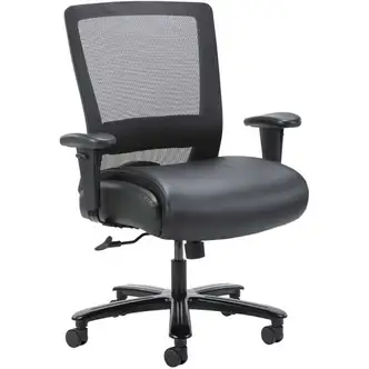 Lorell Heavy-duty Mesh Back Task Chair - Black Leather, Polyurethane Seat - Black - Armrest - 1 Each