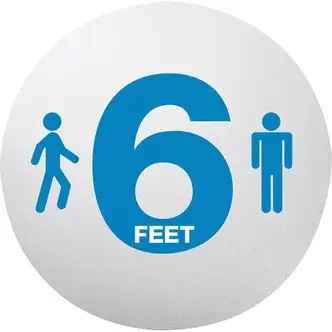 Lorell "6 Feet" Printed Personal Spacing Discs - 8 / Carton - 6 Feet Print/Message - Disc Shape - Blue, White Print/Message Color - Repositionable, Durable, Non-slip, Pre-printed - Vinyl - Blue, Clear, White