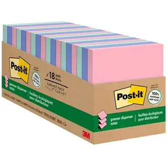 Post-it® Greener Dispenser Notes - 3" x 3" - Square - 100 Sheets per Pad - Positively Pink, Fresh Mint, Moonstone - Paper - Self-stick, Removable, Recyclable, Pop-up, Residue-free, Eco-friendly - 1800 / Pack - Recycled