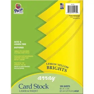 Pacon Color Brights Cardstock - Lemon Yellow - Letter - 8 1/2" x 11" - 65 lb Basis Weight - 100 / Pack - Acid-free, Recyclable, Lignin-free, Buffered - Lemon Yellow