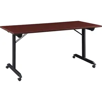 Lorell Mobile Folding Training Table - For - Table TopRectangle Top - Powder Coated Base - 200 lb Capacity x 63" Table Top Width - 29.50" Height x 63" Width x 24" Depth - Assembly Required - Mahogany - Laminate Top Material - 1 Each