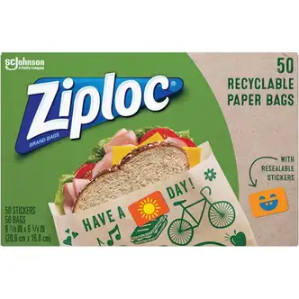 Ziploc® Paper Bags - 6.62" Width x 8.12" Length - Brown - Paper - 50/Box - Lunch, Sandwich, Snack