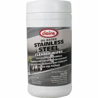 Claire Stainless Steel Wipe - Ready-To-Use - Citrus Scent - 12" Length x 9.50" Width - 40 / Tub - Pre-moistened - Purple