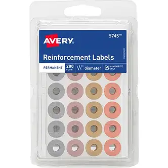 Avery® Reinforcement Labels on Small Sheets - 0.3" Diameter - Round - Assorted Metallic - 36 / Carton