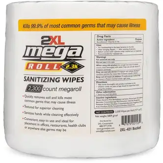 2XL Mega Roll Sanitizing Wipes - White - 2300 / Roll