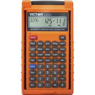 Victor C6000 Advanced Construction Calculator - LCD Display, Battery Powered - 0.31" - LCD - Battery Powered - 2 - LR44 - 6.5" x 3.5" x 0.8" - Orange