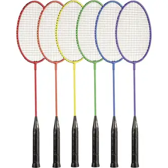 Champion Sports Tempered Steel Badminton Racket Set - Red, Orange, Yellow, Green, Blue, Purple - Nylon, Leather, Tempered Steel