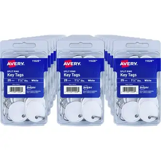 Avery® Round Split Ring Key Tags - 1.25" Diameter - Round - Metal Ring Fastener - 36 / Carton - Metal, Card Stock - White