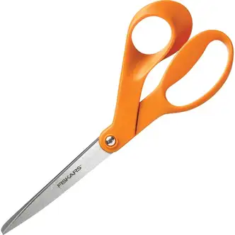Fiskars Original Orange-handled Scissors - 8" Overall Length - Stainless Steel - Bent Tip - Gray - 1 Each