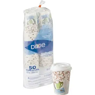 Dixie PerfecTouch 12 oz Hot Coffee Cup and Lid Sets by GP Pro - 50 / Pack - White - Paper - Hot Drink, Coffee, Beverage