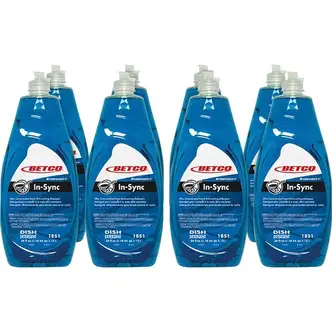 Betco Simplicity In-Sync Dishwashing Liquid - Concentrate - 38 fl oz (1.2 quart) - Fresh Ozonic ScentBottle - 8 / Carton - Film-free, Rinse-free, Streak-free, Phosphate-free - Blue