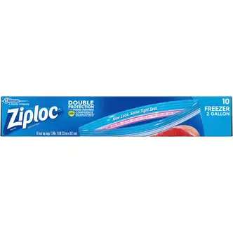 Ziploc® 2-Gallon Freezer Bags - Extra Large Size - 2 gal Capacity - 13" Width - Zipper Closure - Clear - 10/Box - Food, Money, Meat, Poultry, Fish, Soup