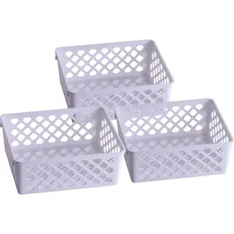 Officemate Achieva® Medium Supply Basket, 3/PK - 2.4" Height x 6.1" Width x 5" Depth - Compact, Stackable, Storage Space - White - Plastic - 3 / Pack