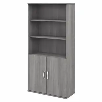 Bush Business Furniture Studio C 5 Shelf Bookcase with Doors - 36"72" Bookcase - 2 Door(s) - 5 Shelve(s) - 3 Adjustable Shelf(ves) - Finish: Platinum Gray, Thermofused Laminate (TFL)
