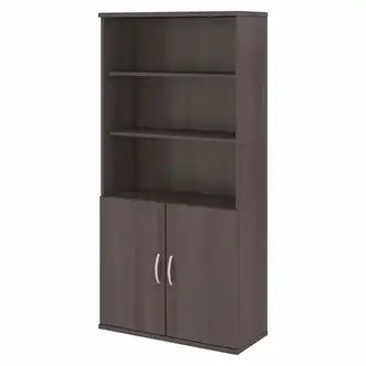 Bush Business Furniture Studio C 5 Shelf Bookcase with Doors - 36"72" Bookcase - 2 Door(s) - 5 Shelve(s) - 3 Adjustable Shelf(ves) - Finish: Storm Gray, Thermofused Laminate (TFL)