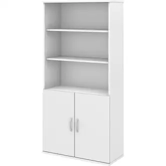 Bush Business Furniture Studio C 5 Shelf Bookcase with Doors - 36"72" Bookcase - 2 Door(s) - 5 Shelve(s) - 3 Adjustable Shelf(ves) - Finish: White, Laminate