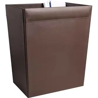 Dacasso Leather Waste Basket - 8 gal Capacity - Leatherette, Top Grain Leather - Chocolate Brown - 1 Each