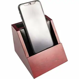 Dacasso Rosewood and Leather Desktop Cell Phone Holder - Leather, Rubber - 1 Each - Rosewood