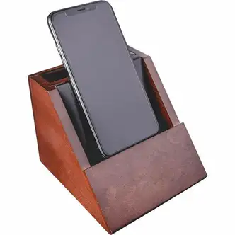 Dacasso Walnut & Leather Desktop Cell Phone Holder - Leather, Rubber, Rosewood - 1 Each - Walnut