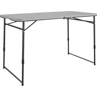 Cosco Fold Portable Indoor/Outdoor Utility Table - 200 lb Capacity - Adjustable Height - 48" Table Top Width x 24" Table Top Depth - 28" Height - Gray - Steel, Resin - 1 Each