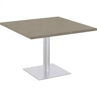 Special-T Sienna Cafe Table - Brown Square Top - Powder Coated, Metallic Silver Base - 42" Table Top Width x 42" Table Top Depth x 1.25" Table Top Thickness - 29" Height - Assembly Required - High Pressure Laminate (HPL), Particleboard Top Material - 1 Ea