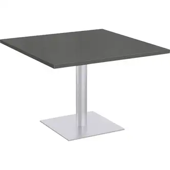 Special-T Sienna Cafe Table - Gray Square Top - Powder Coated, Metallic Silver Base - 42" Table Top Width x 42" Table Top Depth x 1.25" Table Top Thickness - 29" Height - Assembly Required - High Pressure Laminate (HPL), Particleboard Top Material - 1 Eac