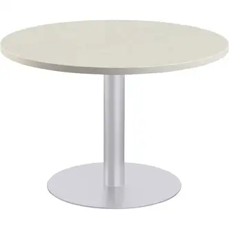 Special-T Sienna Bar-height Cafe Table - Brown Round Top - Powder Coated, Metallic Silver - 1.25" Table Top Thickness x 42" Table Top Diameter - 42" Height - Assembly Required - High Pressure Laminate (HPL), Particleboard Top Material - 1 Each