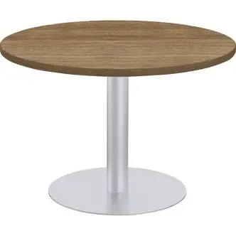 Special-T Sienna Cafe Table - Gray Round Top - Powder Coated, Metallic Silver - 1.25" Table Top Thickness x 42" Table Top Diameter - 29" Height - Assembly Required - High Pressure Laminate (HPL), Particleboard Top Material - 1 Each