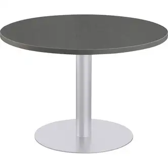 Special-T Sienna Cafe Table - Gray Round Top - Powder Coated, Metallic Silver - 1.25" Table Top Thickness x 42" Table Top Diameter - 29" Height - Assembly Required - High Pressure Laminate (HPL), Particleboard Top Material - 1 Each