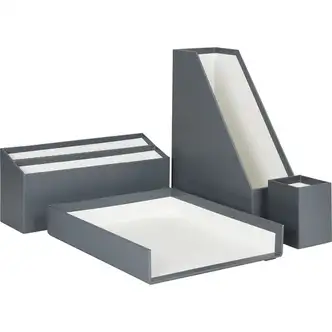 U Brands Paper Wrapped Desk Organization Kit - Desktop - Sturdy, Lightweight - Gray - Chipboard - 1 Each