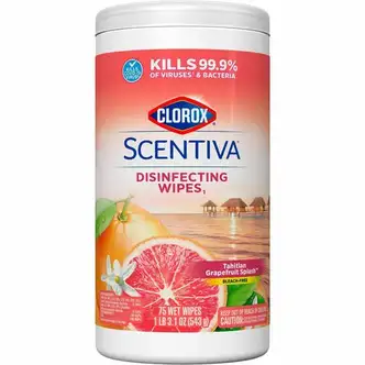 Clorox Scentiva Wipes, Bleach Free Cleaning Wipes - Ready-To-Use - Tahitian Grapefruit Splash Scent - 75 / Tub - 1 Each - Bleach-free, Disinfectant, Deodorize - White