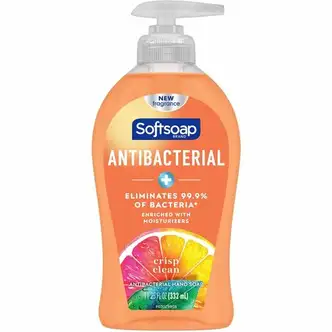 Softsoap Antibacterial Soap Pump - Crisp Clean ScentFor - 11.3 fl oz (332.7 mL) - Pump Bottle Dispenser - Bacteria Remover - Hand, Skin, Kitchen, Bathroom - Moisturizing - Antibacterial - Orange - Refillable, Recyclable, Paraben-free, Phthalate-free, pH B
