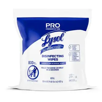 Lysol Professional Disinfecting Wipes Bucket Refill - Ready-To-Use Wipe - Lemon & Lime Blossom Scent - 800 Each - White