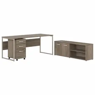 Bush Business Furniture Hybrid Collection Hickory Desking - 29.4" x 71"29.9" - File Drawer(s) - Finish: Modern Hickory