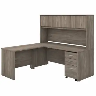 Bush Business Furniture Studio C L Shaped Desk - 71" x 71.1"65.9" - 3 x File, Box Drawer(s) - 4 Door(s) - Finish: Modern Hickory, Thermofused Laminate (TFL)