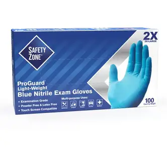 Safety Zone Power-free Ntirile Gloves - Hand Protection - Nitrile Coating - XXL Size - Latex, Vinyl - Blue - Latex-free, DEHP-free, Comfortable, Silicone-free, Textured - For Food Service, Kitchen, Cleaning, Dishwashing, Painting - 100 / Box - 9.65" Glove