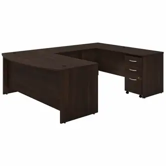 Bush Business Furniture Studio C Front U Station with 3-Drawer Mobile Pedestal - 3 x File, Box Drawer(s) - 4 Door(s) - Finish: Black Walnut, Thermofused Laminate (TFL)
