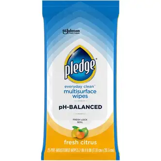 Pledge PH Balanced Multisurface Cleaner Wipes - For Multi Surface - Fresh Citrus Scent - 12 / Carton - pH Balanced - Blue